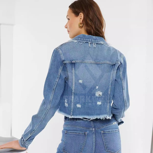 Women's Light Blue <b>Cropped</b> Distressed <b>Denim</b> <b>Jacket</b> Button Closure Long Sleeve Slim Fit Casual Jean <b>Jacket</b> Spring Autumn Wear - Product Image 5