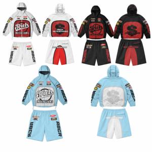 Custom Unisex Plaid/Solid Cotton <b>Lightweight</b> Sweatshirt Shorts Set Vintage Streetwear Zip <b>Hoodie</b> Two Piece Drawstring Raw Hem - Product Image 6