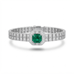 Exquisita pulsera de oro esterlino con esmeralda verde real cultivada en laboratorio, con una piedra preciosa de esmeralda verde vibrante para uso de alta gama. - Product Image 1