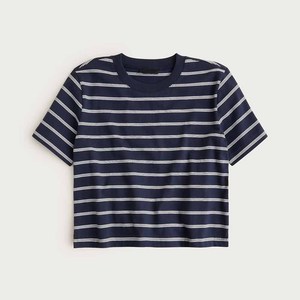 Camiseta de Punto a Rayas para Mujer, Cuello Camisero, Manga Larga, Corte Regular, Informal, Transpirable, de Algodón, para Primavera/Verano - Product Image 5