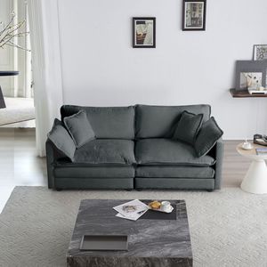 Divano Moderno a Due Posti in Tessuto Ciniglia Grigio, Grande Dimensione con 4 Cuscini, Imbottito Profondo per Soggiorno - Product Image 2