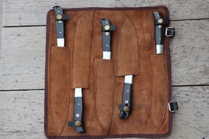 Ensemble de couteaux de cuisine en acier Damas, 5 pièces, manche noir, couteaux artisanaux à pointe tombante - Product Image 3
