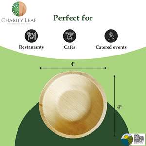 Ciotola rotonda usa e getta da 4 pollici in foglia di palma naturale - Product Image 4