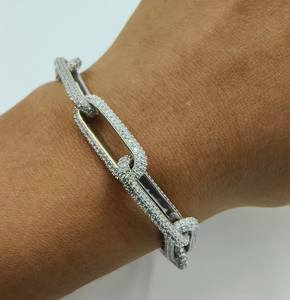 Moissanite Round Cut Diamond Paper Clip Iced Cuban <b>Bracelet</b> For Unisex 925 Sterling <b>Silver</b> Fine Wedding Party Gift For Lovers - Product Image 1