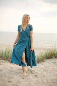 New Arrival Cotton Wedding Guest Wrap <b>Dress</b> Long Simple A-Line V-Neck Silk Lining Eco-Friendly Wedding Homecoming Midi <b>Dress</b> for - Product Image 2