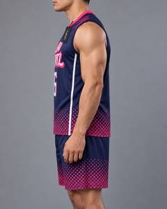 Conjunto de Camiseta de Baloncesto para Hombre, Azul Marino y Rosa, Impresión Serigráfica, Algodón Transpirable, Marca Personalizada, Detección de Agujas, Fusión sin Costuras, Adulto - Product Image 5