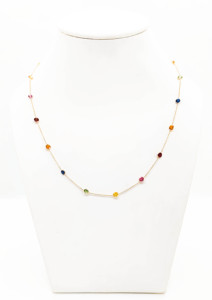 สร้อยคอแซฟไฟร์หลากสีธรรมชาติในตัวเรือนทองคำแท้ 18K สีเหลือง – โซ่ประดับพลอยสีรุ้งทรงกลมแบบฝังขอบ - Product Image 5