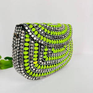 Bolso de Mano Tipo Clutch Moderno y Elegante, de Aluminio Chapado en Oro Verde Neón, con Diseño de Mosaico, Estilo Vintage, Pulido, Esculpido, Bandolera, para Eventos Nocturnos - Product Image 2