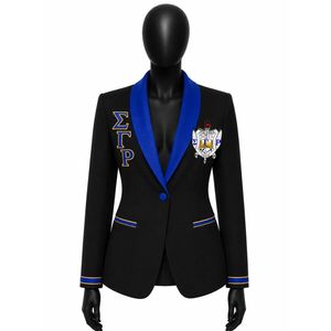 เสื้อเบลเซอร์ผู้หญิง Sigma Gamma Rho สีน้ำเงินทอง สไตล์สมาคมนักศึกษา ออกแบบอย่างเป็นทางการ ตัดเย็บอย่างประณีต เสื้อคลุมสำหรับสุภาพสตรี สไตล์ธุรกิจแบบกรีก - Product Image 1