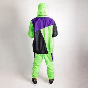 Conjunto Deportivo Impermeable Unisex de Color Sólido con Bloques de Color Verde, Morado y Negro, con Cremallera Completa, Ropa Deportiva Urbana Ligera de Poliéster - Product Image 5