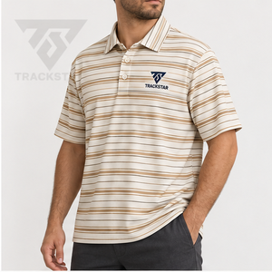 Polo à manches courtes pour homme Trackstar, rayures horizontales crème, col boutonné, décontracté, pour le golf, logo personnalisé - Product Image 3
