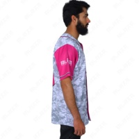 Maillots de baseball formels roses personnalisés avec logo brodé, bordure rose, rayures fines, coupe ample, respirant, grande taille pour hommes