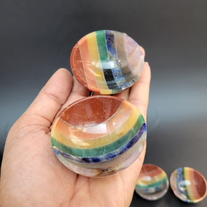 มือเงาแกะสลักหยกสีเขียวชามขนาดเล็ก7จักระพลอยธรรมชาติคุณภาพสูงของตกแต่งบ้านรักษาสมาธิรัก - Product Image 2