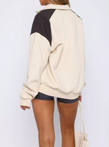 <b>Women's</b> Clothing Sweatshirt Autumn and Winter Long Sleeved Knitted Top Loose Casual Contrasting Color Hoodie OEM - Product Image 2