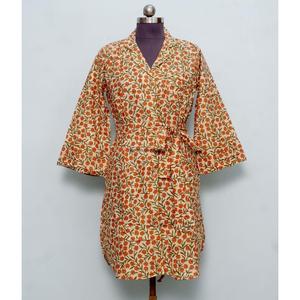 Chemise Kimono Bohème Mi-Longue pour Femme Indienne, en Coton Élégant, Vêtement de Nuit avec Ceinture à Nouer et Boutons Décoratifs, Coupe Ample et Confortable - Product Image 1