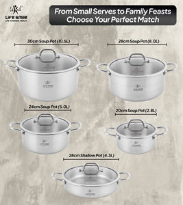 Ensemble de casseroles haut de gamme en acier inoxydable 18/10, 10 pièces, corps robuste, poignées solides en acier inoxydable, couvercles en verre, compatible induction - Product Image 2