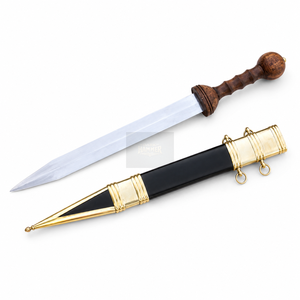 Espada Corta Medieval Vikinga Romana de Acero de Alto Carbono, Estilo Martillo Oscuro, con Funda de Madera y Detalles de Latón - Product Image 1