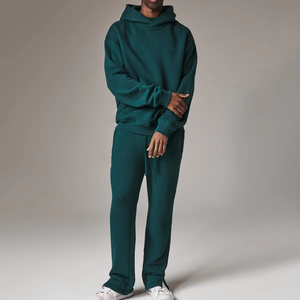 Sudadera con Capucha Verde Oscuro para Hombre, Manga Larga, Color Sólido, Conjunto Deportivo Informal, Peso Medio, 100% Algodón, Otoño, Corte Regular, 2 en 1, Rápido - Product Image 2