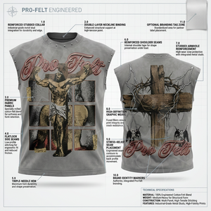 100% Cotton Fashionable Trendy Breathable Sleeveless Tank <b>Top</b> Men Streetwear Distressed Gothic <b>Cross</b> Custom Printed T Shirts - Product Image 3