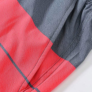 Men's Gray Red Striped Floral Print Quick Dry Knitted Polyester Board Shorts Mid Waist Drawstring Closure Swim Trunks - Product Image 4