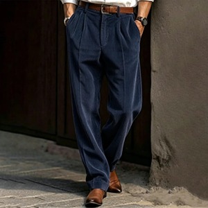 Men's Corduroy Trousers vintage High <b>elastic</b> Waist Pleated straight leg Loose Casual Fashion Breathable Straight Leg Gray Brown - Product Image 5