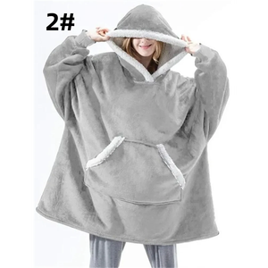 Sudadera con capucha de invierno de talla única gris claro, manta de franela de gran tamaño, manga larga para mujeres y hombres, mantas portátiles - Product Image 1