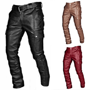 Mens Pants Wholesale Leather Pants Skinny Shiny PU Leather Sweatpants <b>Button</b> Fly High Waist Elastic Waterproof Breathable <b>Gold</b> B - Product Image 5