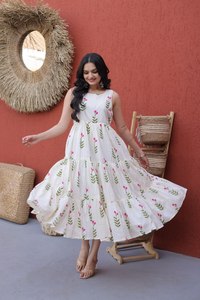 ชุดคุर्ติผ้าฝ้ายพิมพ์ลายแบบดั้งเดิมสำหรับผู้หญิง ความยาวระดับข้อเท้า เหมาะสำหรับฤดูร้อน แห้งเร็ว ยืดหยุ่นได้ กลับด้านได้ ไม่ยับง่าย - Product Image 5