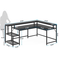 Bureau d'ordinateur d'angle long réversible en forme de L multifonctionnel pour la maison, le bureau, le bureau de direction avec des étagères plates