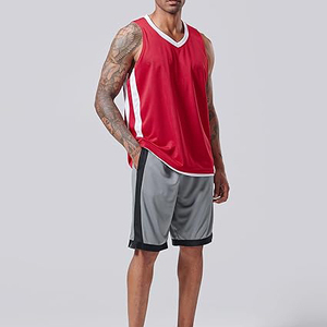 Ensemble de maillots de basket-ball réversibles, nouveau design léger, col rond, 100% polyester, tissu personnalisé, séchage rapide, maillot rouge - Product Image 3