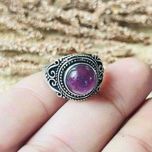 Amethyst Boho Tribal <b>Statement</b> <b>Ring</b> for Women Oxidized Silver 18K Gold Plated Brass Gemstone Jewelry Geometric Design Third - Product Image 4