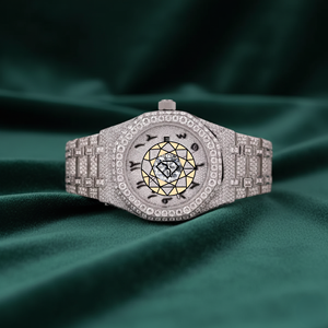 Montre de luxe en édition limitée unisexe, en acier inoxydable, avec diamants de laboratoire, mouvement à quartz, verre saphir, chiffres romains, analogique, style hip-hop - Product Image 1