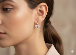 Nuevos y modernos pendientes de aro pequeños con diseño de lazo, certificados, en oro macizo de 14 quilates, para mujer, regalo de aniversario para ella. - Product Image 4