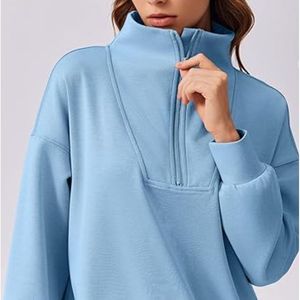 Conjunto de chándal de mujer azul claro con media cremallera, forro polar premium de alto gramaje, sudadera oversize y pantalones anchos a juego, ropa de descanso - Product Image 2