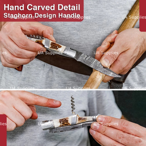 Cuchillo Plegable de Acero de Damasco Forjado a Mano de Grado Industrial UA Supplies con Sacacorchos y Abrebotellas para Camping EDC - Directo de Fábrica - Product Image 4