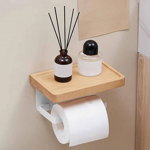 Portarrollos de Papel Higiénico de Madera, Moderno, de Pared, Rústico, con Estante de Almacenamiento para Baño - Product Image 4