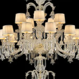 Lustre en cristal importé, 43 lumières, trois niveaux, abat-jour en tissu de luxe, lampe de plafond pour salon, hôtel, villa - Product Image 6