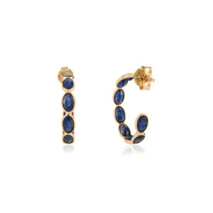 Pendientes de Aro en Forma de C de Oro Amarillo de 18K con Zafiro Azul Auténtico, Ligeros para Uso Diario, Joyería Personalizada al por Mayor - Product Image 5