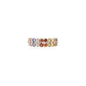 18K Gold Multi Sapphire and Diamond Modernist Wedding Band Ring - Product Image 4