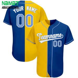 Custom Split Color Baseball Jersey Royal Blue and Gold Two Tone Button Down Sports Shirt Breathable Polyester Team Uniform - Product Image 1