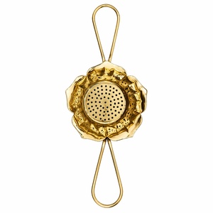 Luxury Glossy Gold <b>Tea</b> Strainer Floral Bowl Design Polished Metal <b>Tea</b> Filter Fine Mesh Loose Leaf <b>Tea</b> <b>Infuser</b> Premium Tool shine - Product Image 1