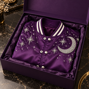 Chaqueta Varsity de Satén con Pedrería de Lujo, Elegante Chaqueta Bomber con Cristales y Estrellas, con Dobladillo Acanalado, para Moda Urbana y Fiestas - Product Image 5