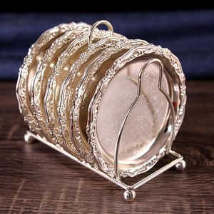 Metal Coaster Tea Dessert Dish Set with <b>Rack</b> Silver Finish Serving Coasters for Home Kitchen - Product Image 5