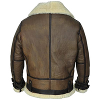 Veste d'aviateur en cuir véritable marron pour homme avec doublure en fausse fourrure, fermeture éclair, coupe-vent, style motard d'hiver