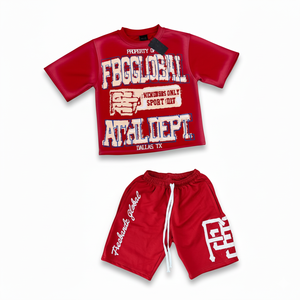 Conjunto de camiseta y pantalones cortos de algodón estampado con logotipo personalizado al por mayor, estilo casual urbano con lavado ácido, 100% algodón jersey. - Product Image 1