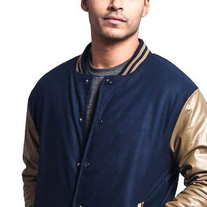High Quality 100% Wool Stand Collar High Street Style Baseball Varsity Letterman <b>Jacket</b> Patchwork Design Front Logo for Unisex - Product Image 1