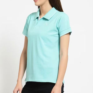 Women <b>Short</b> <b>Sleeve</b> Polo Shirt Solid Color Contrast Collar <b>Button</b> <b>Up</b> Casual Knitted Top Custom Logo - Product Image 3