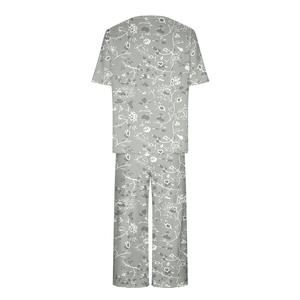 Ensemble de pyjama imprimé floral pour femmes, manches courtes, col rond, en coton tricoté, respirant, doux, vêtements de nuit décontractés, 2 pièces, longueur complète - Product Image 4