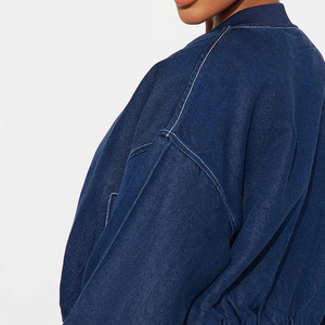 <b>Women</b> Denim Tracksuit Set Full Length Wide Leg Pants Cropped <b>Jacket</b> Zipper Closure Solid Blue Casual Wear Spring Style - Product Image 2