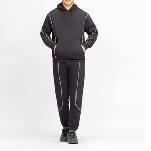 Conjunto Deportivo Premium Unisex de Invierno, Casual, con Capucha y Ribete Estampado, Logotipo Personalizado, Ropa Deportiva para Gimnasio, Entrenamiento, 2 Piezas - Product Image 1